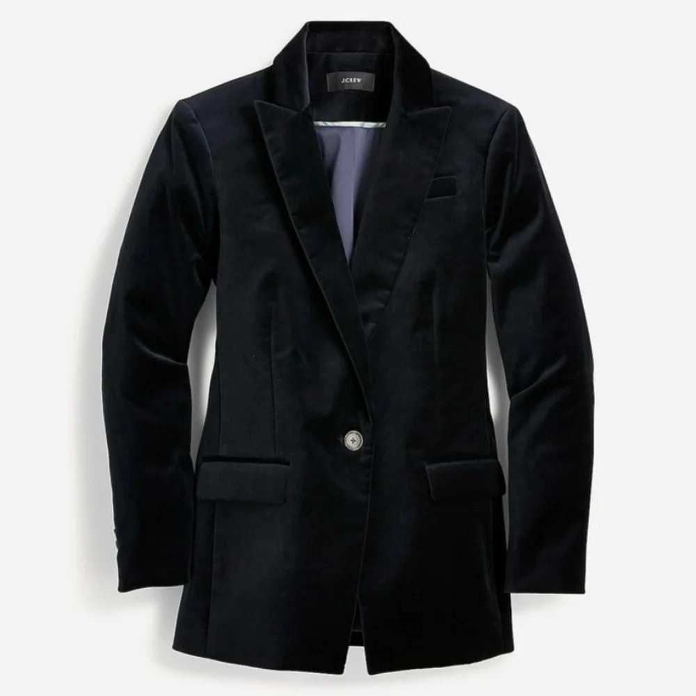 J.Crew Willa Blazer Navy Blue Stretch Velvet Single Button Jacket Women Size 4